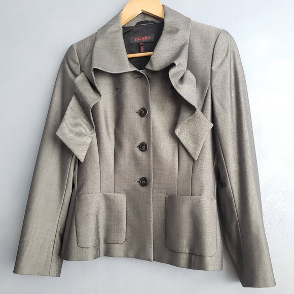 ESCADA WOOL SILK  GREY STRUCTURED BLAZER, SIZE, S NEW - Picture 5 of 15